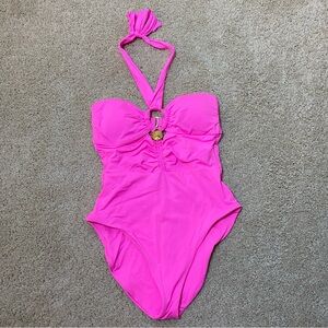 Soluna NWOT One Piece Swimsuit Swim Seashell Shell Halter Beachy Pink Large L